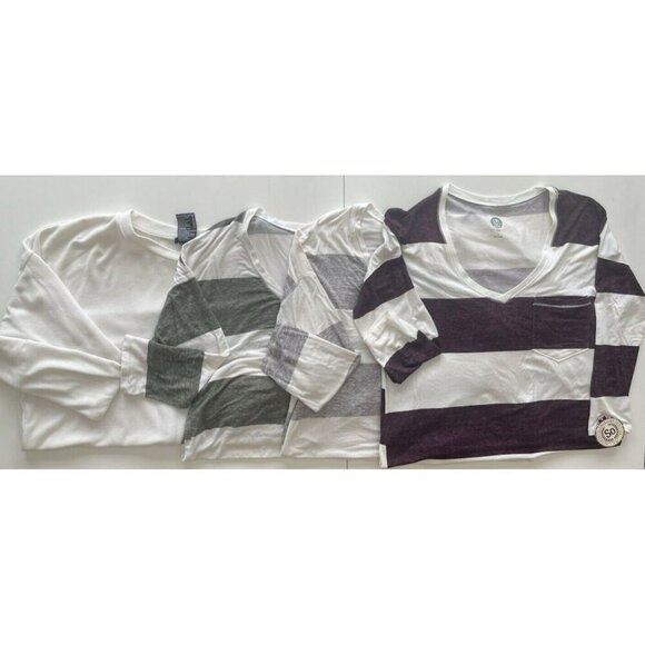 Bulk Lot of 4 womens S Long Sleeve Casual TShirts 3 stripe 1 solid white 1 NWT - Picture 1 of 14